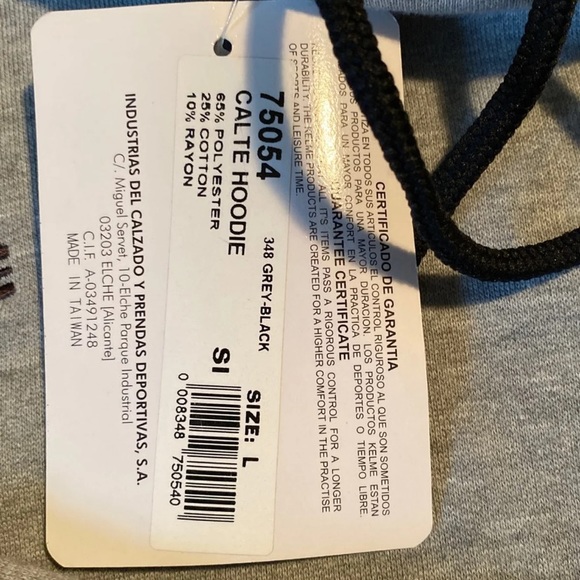 - Men’s Kelme brand sweatshirt/hoodie Size Large NWT - Picture 10 of 10